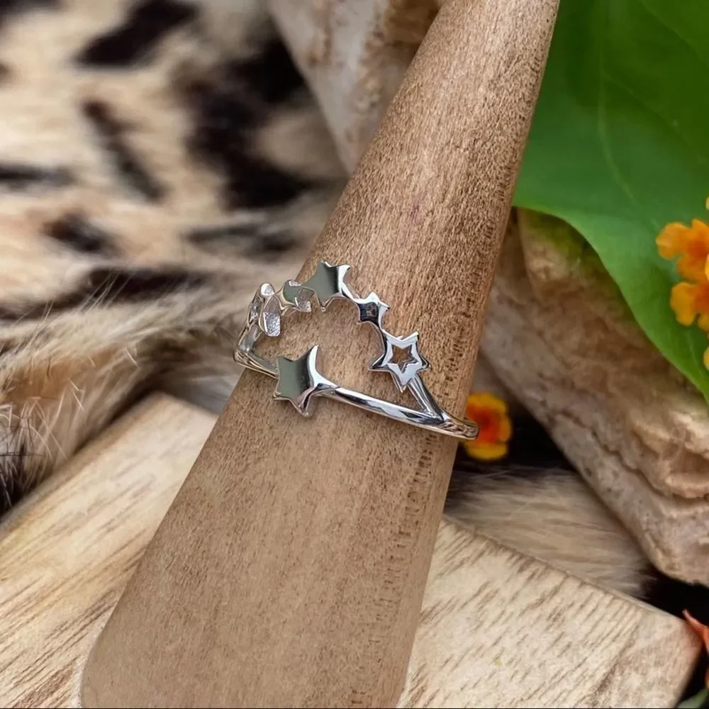 Multi Star Cluster Sterling Silver Ring Size 8